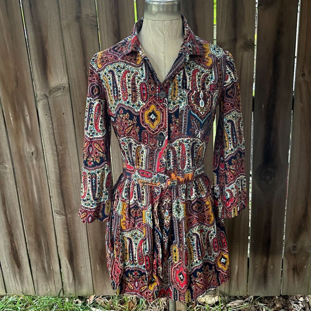 Vintage 50s PAISLEY PLAYSUIT TOP Tunic S